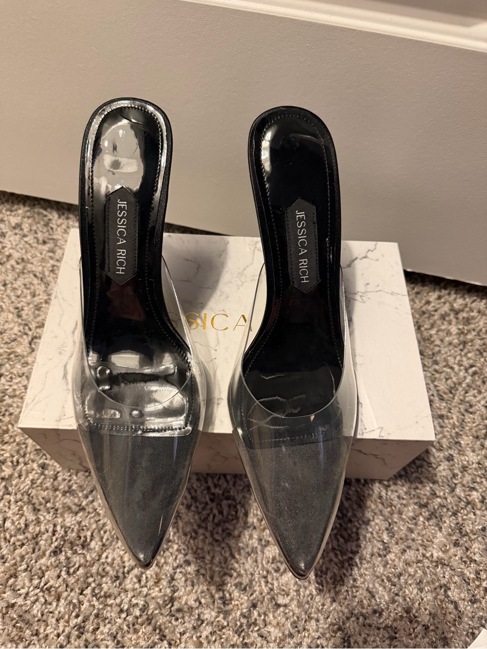 Jessica Clear Pointed Mule with Black Insole